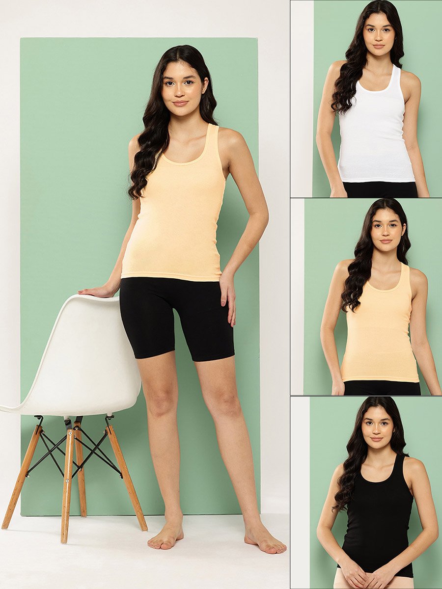 Pack of 3 - Combed Cotton Body-Hugging Camisole