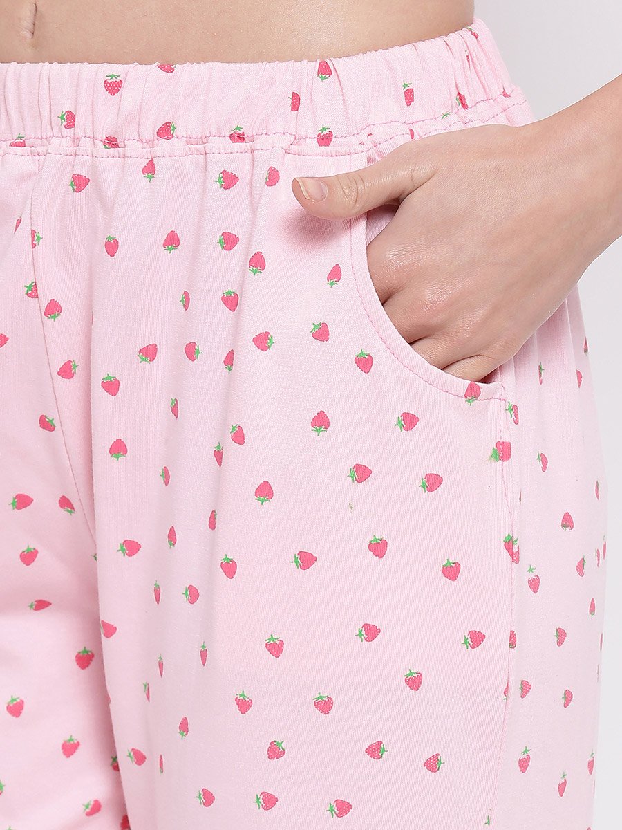Strawberry Print Button Down Shirt and Pyjama Set