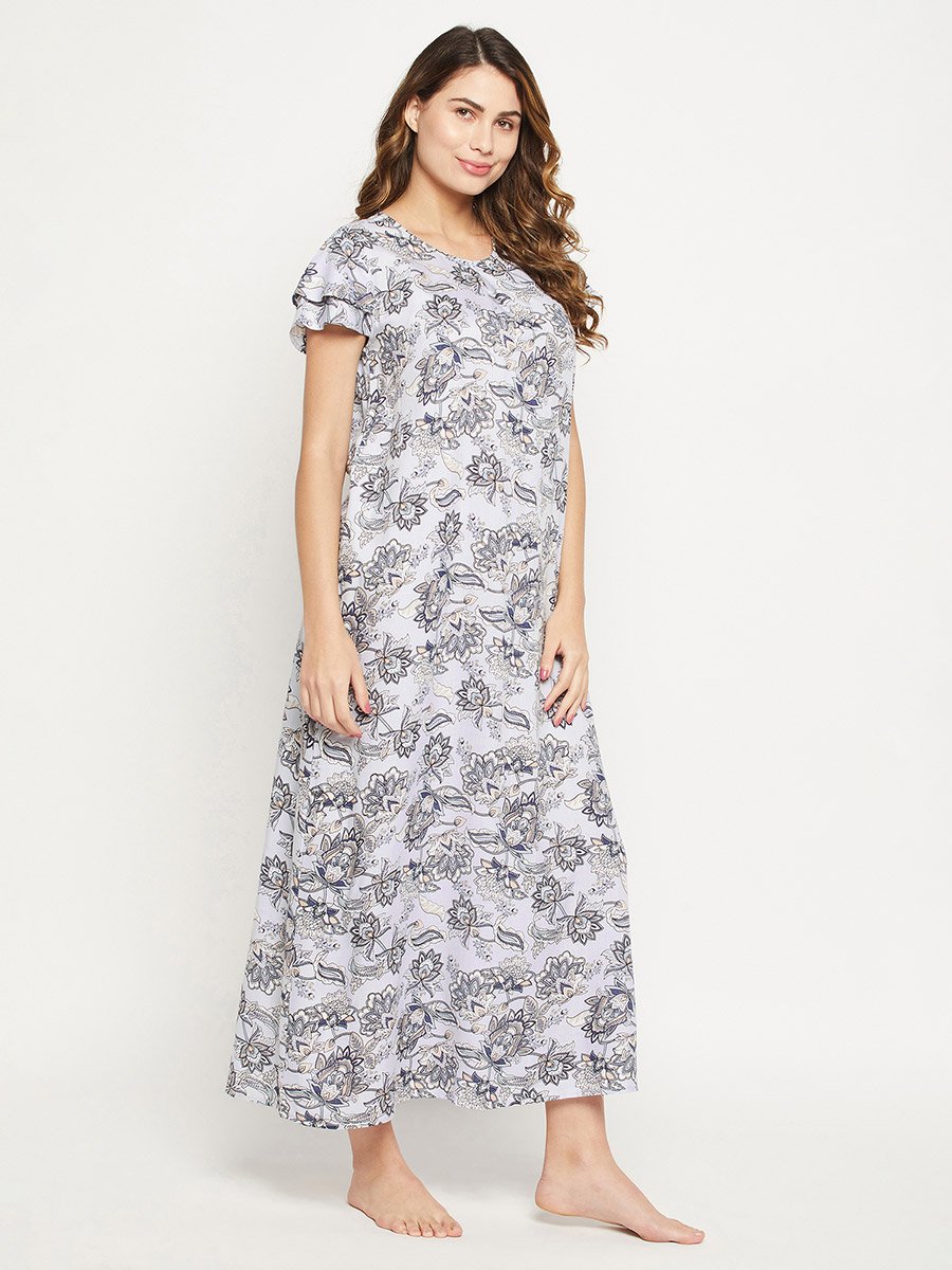 Floral Print Round Neck Nightdress