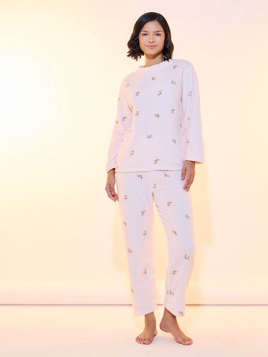 Floral Print Fleece Top and Pyjama Set