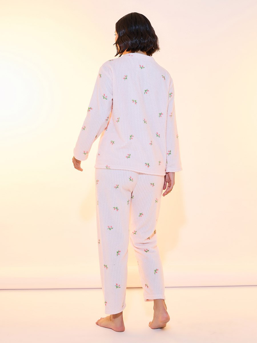 Floral Print Fleece Top and Pyjama Set