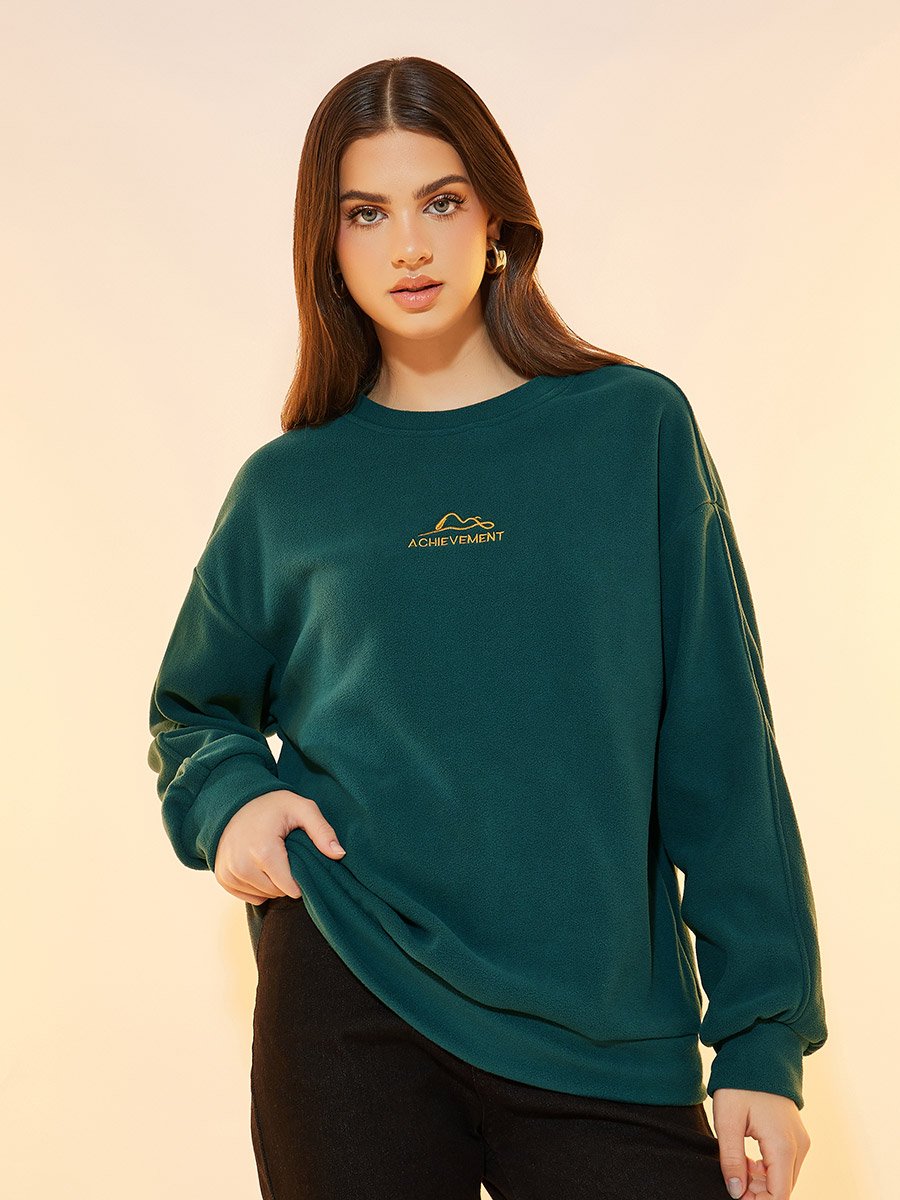 Embroidered Slogan Detail Oversized Sweatshirt