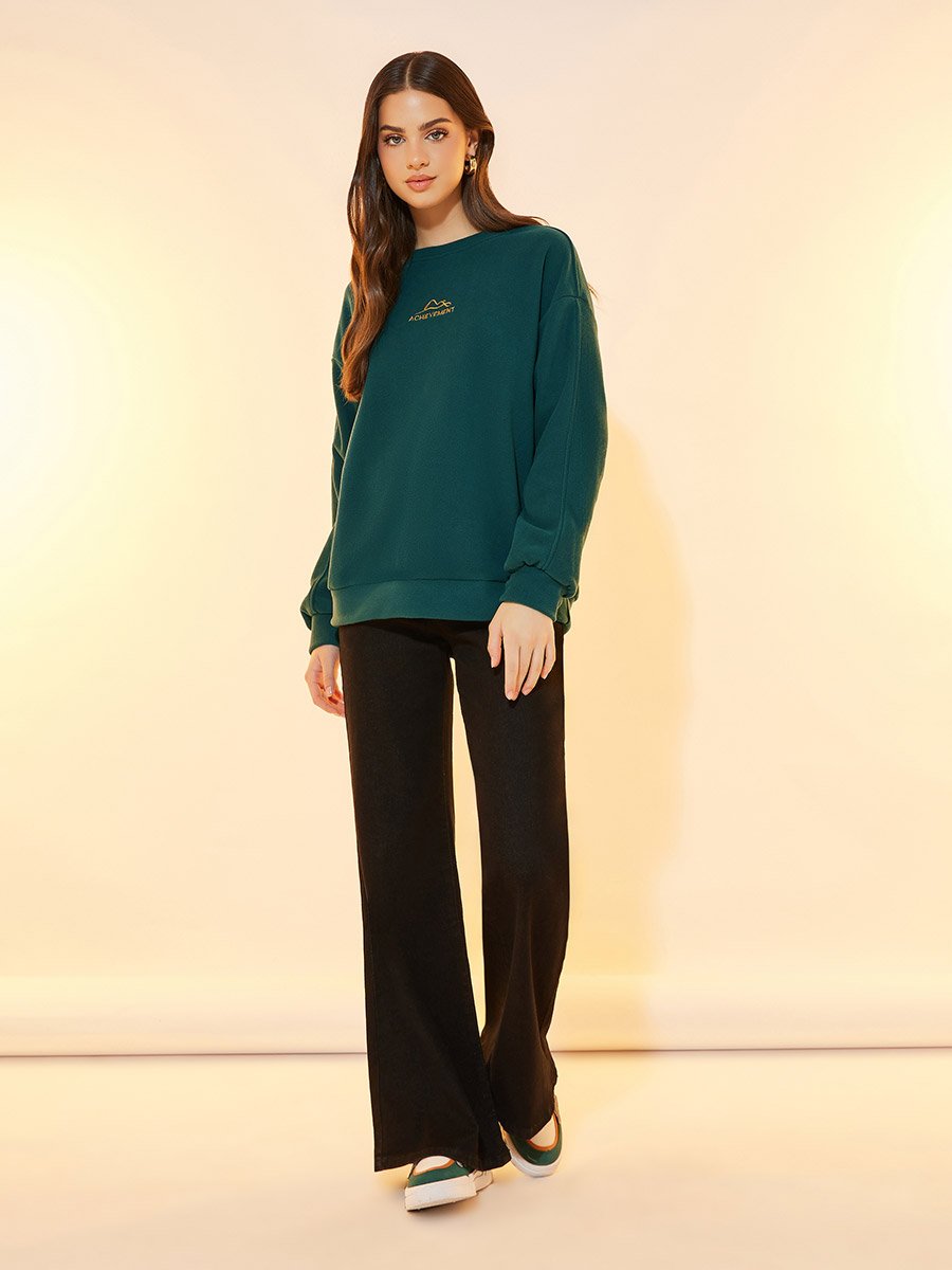 Embroidered Slogan Detail Oversized Sweatshirt