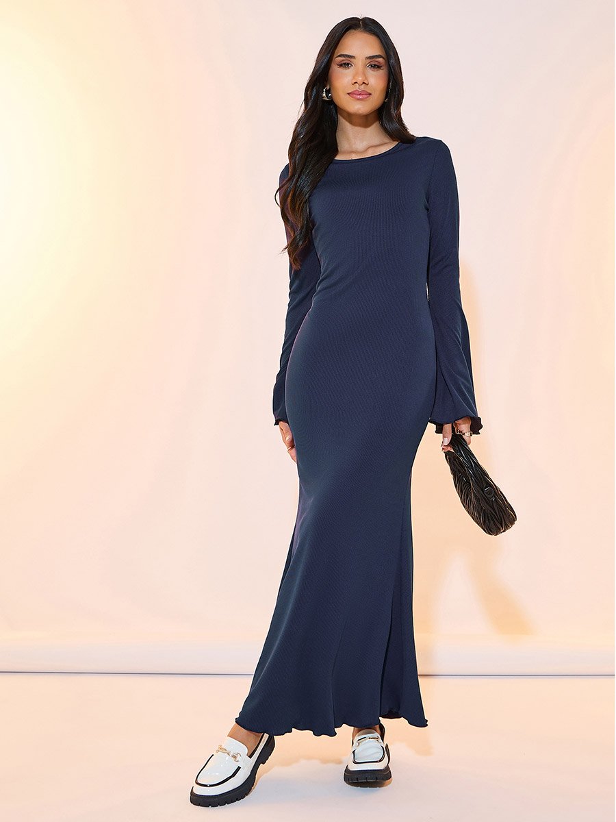 lettuce edge bodycon dress Ribbed Maxi For Women at Kuwait Style:Standard Size Small Target Teams Up with leather shoes promoting natural posture