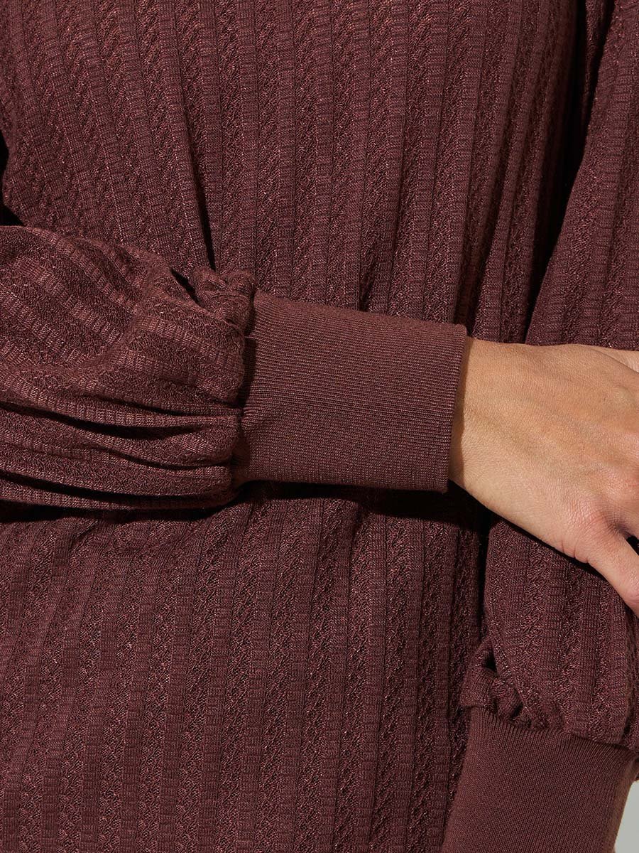 Brown High Neck Pointelle Knit Top