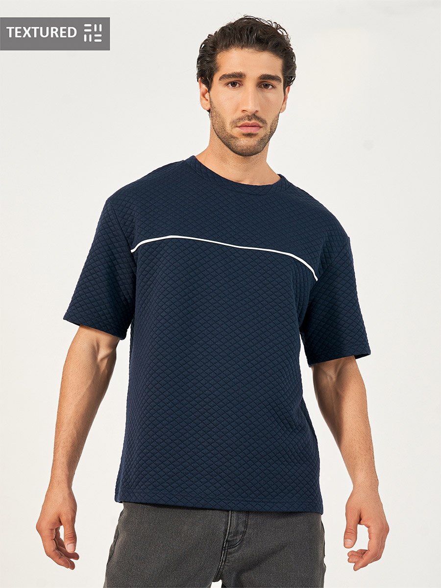 Quilted Texture Contrast Piping Insert Oversized T-Shirt