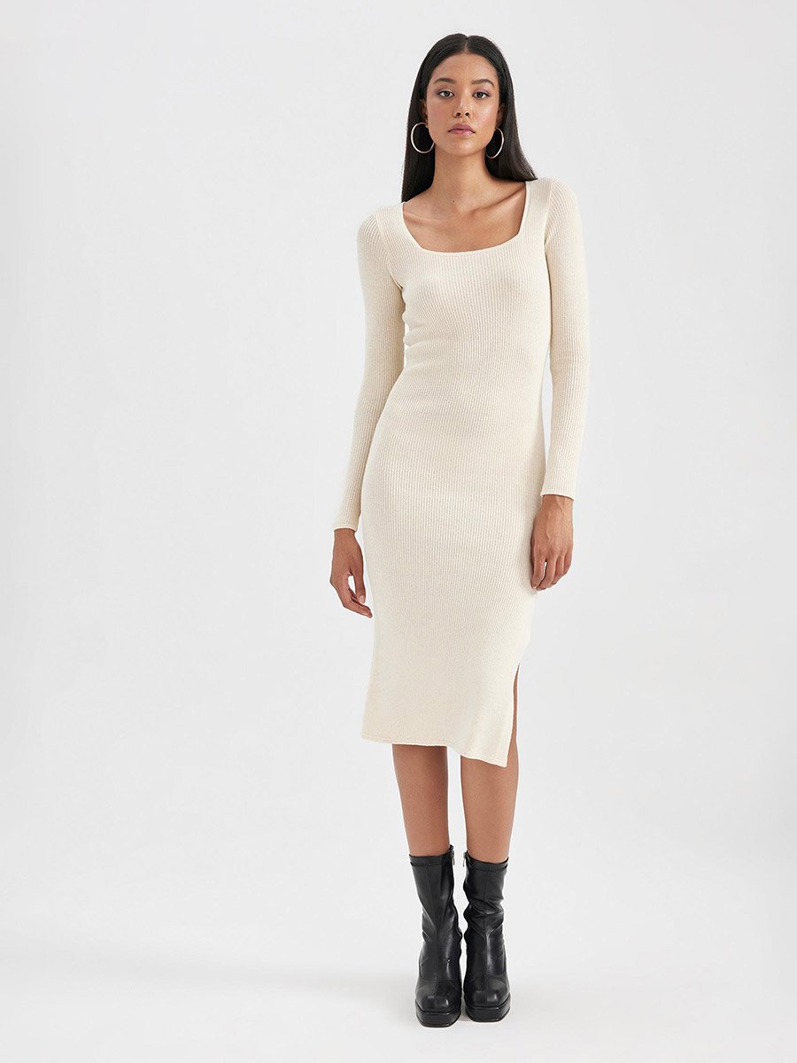 bodycon dress with thigh high boots ASTR the Label | One Shoulder Midi Sweater Dress in Charcoal main image 1
