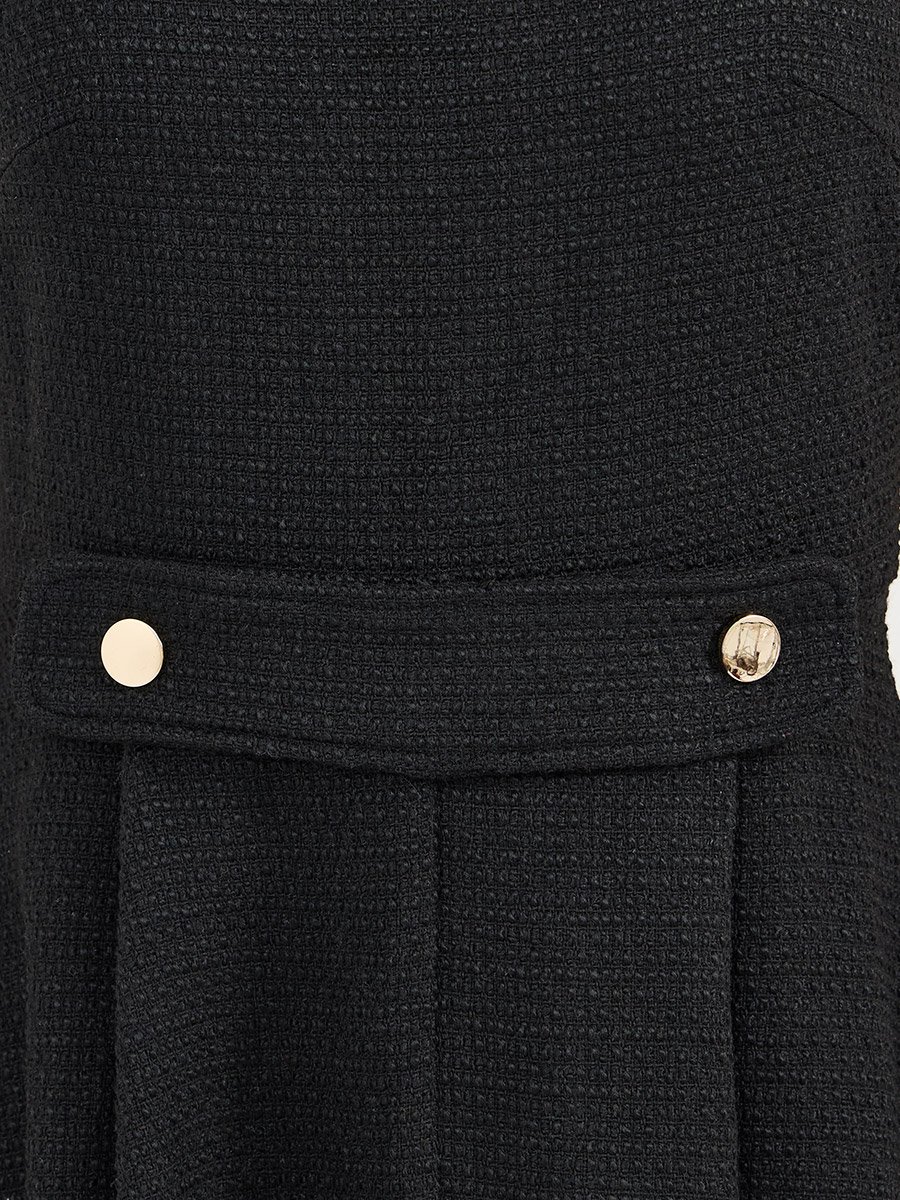 Tweed Box Pleat Sleeveless A-Line Midi Dress