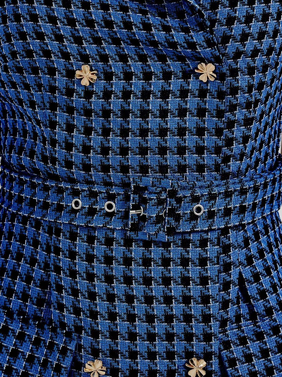 Checked Belted A-Line Blazer Midi Dress