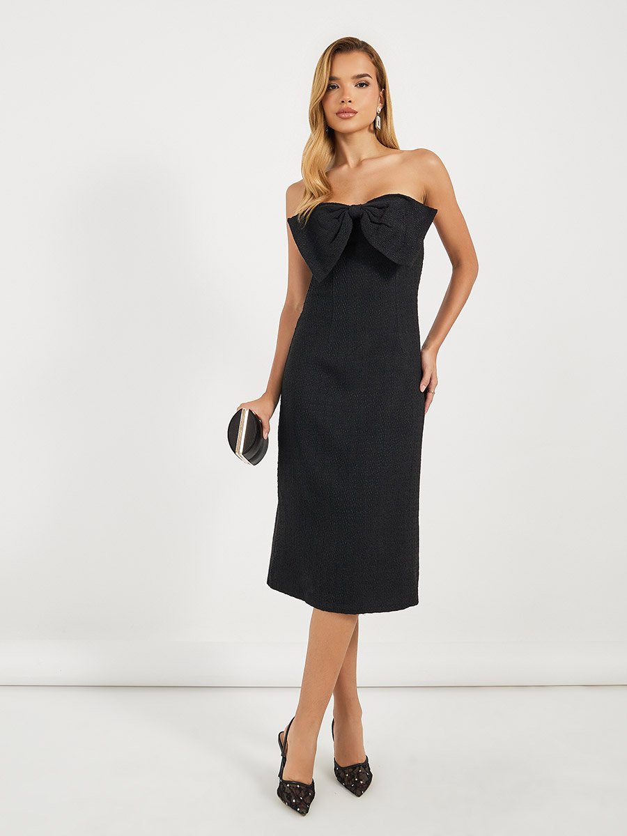 knee length dresses for ladies Danni Strapless Bandeau Midi Dress Wine  Girl In Mind