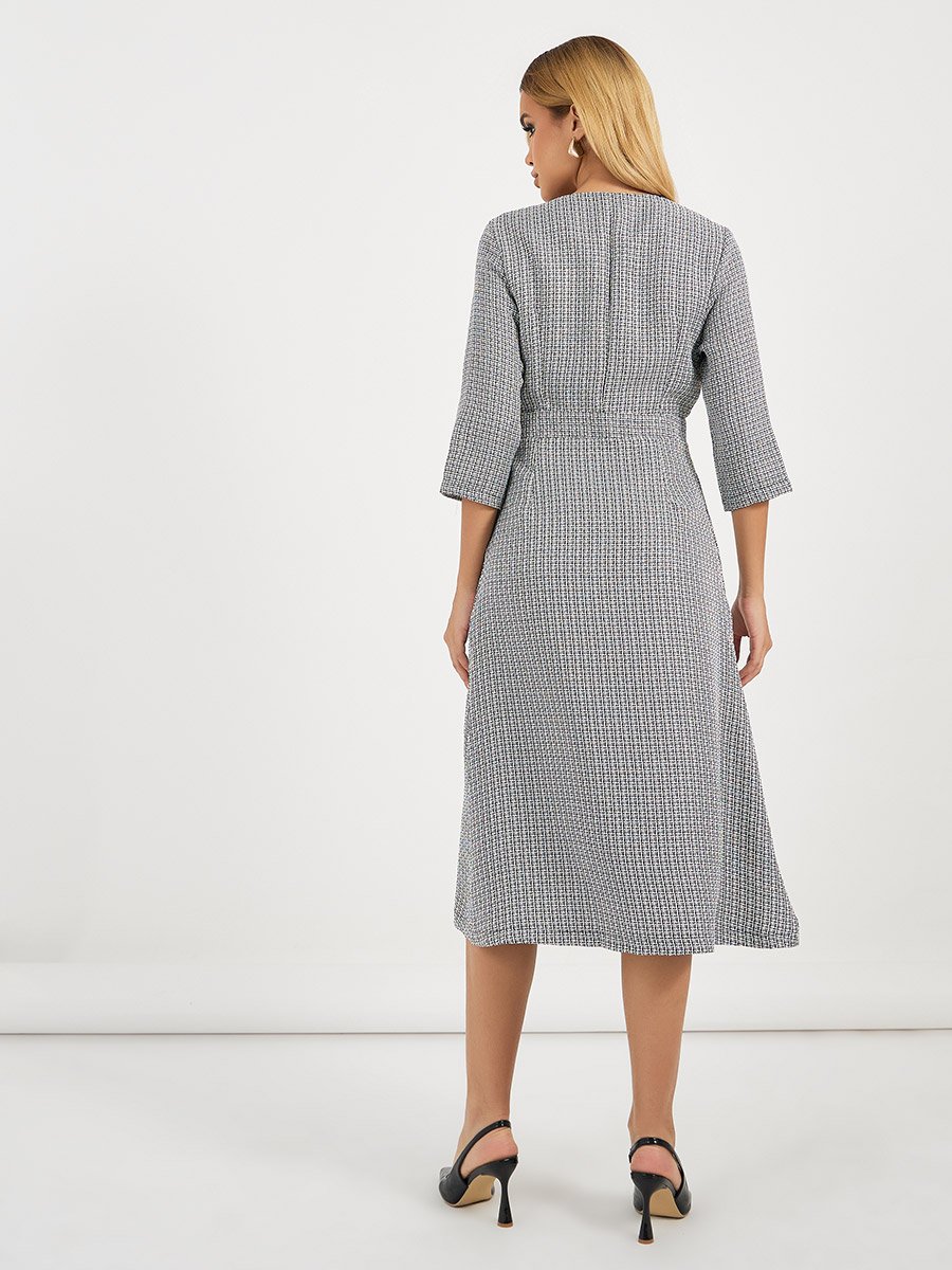 Tweed Wrap Midi Dress with 3/4 Sleeves For Women at Saudi | Styli