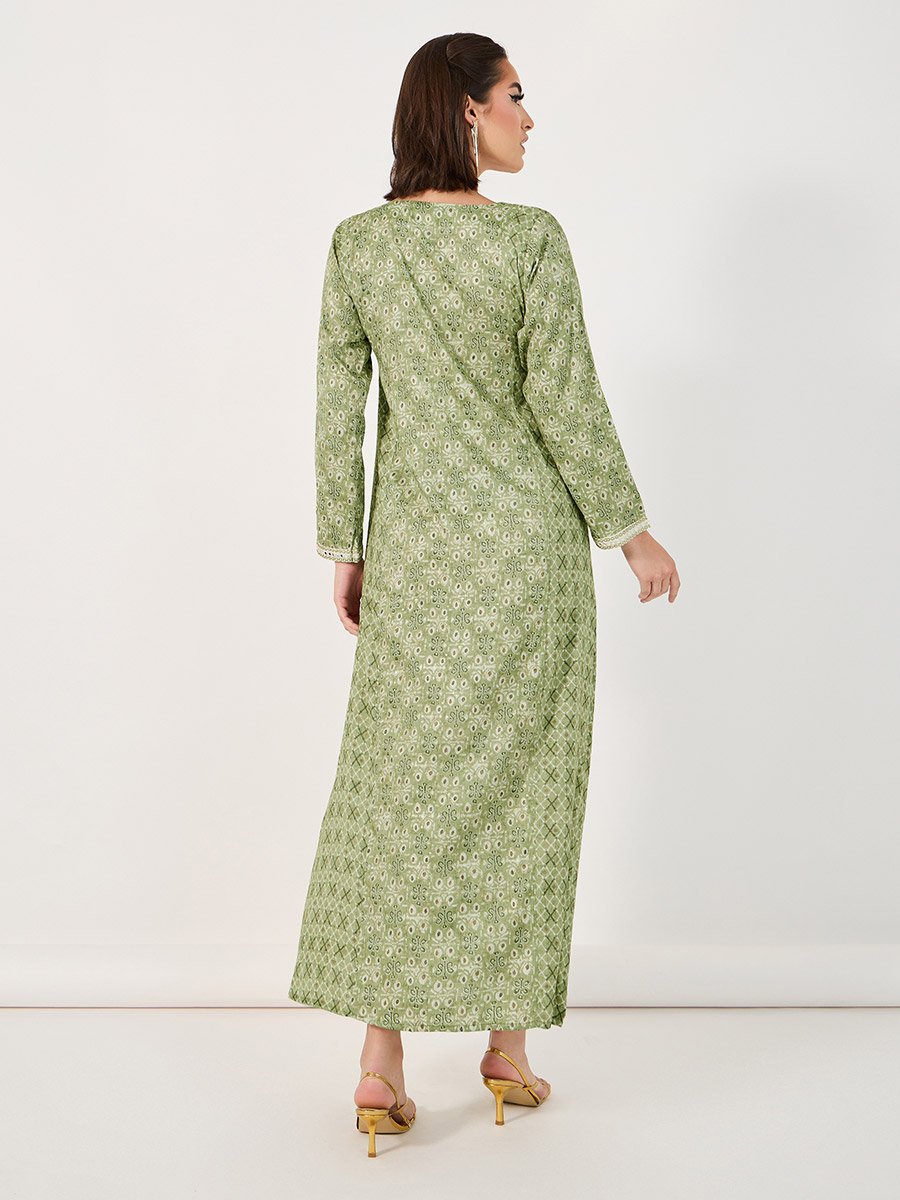 All-Over Print Embroidered A-Line Jalabiya