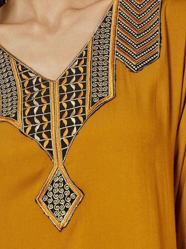 Embroidered Patch Work V Neck Jalabiya
