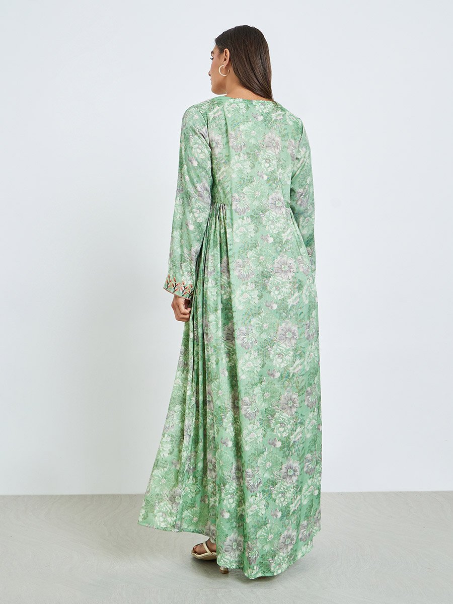 Women Green Floral Printed Embroidered Jalabiya 