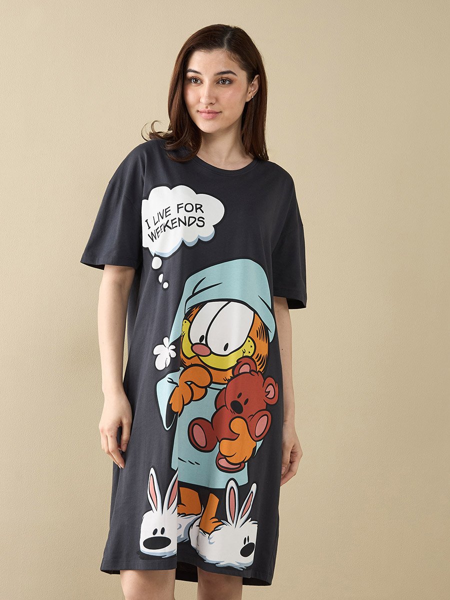 garfield t shirt dress Garfield Printed T-Shirt Dress And Shorts Set  ZAY