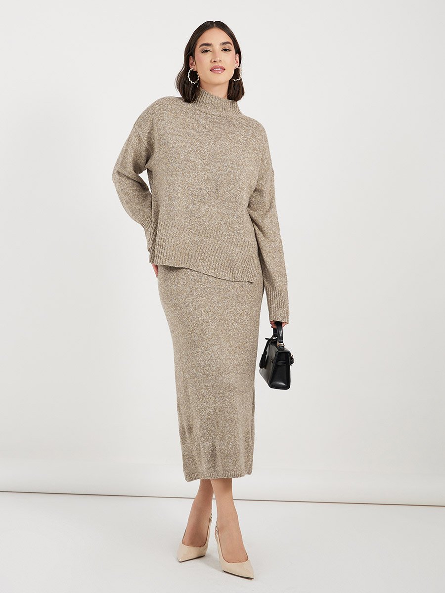 Relaxed Fit Knitted Sweater and Midi Skirt Co-Ords