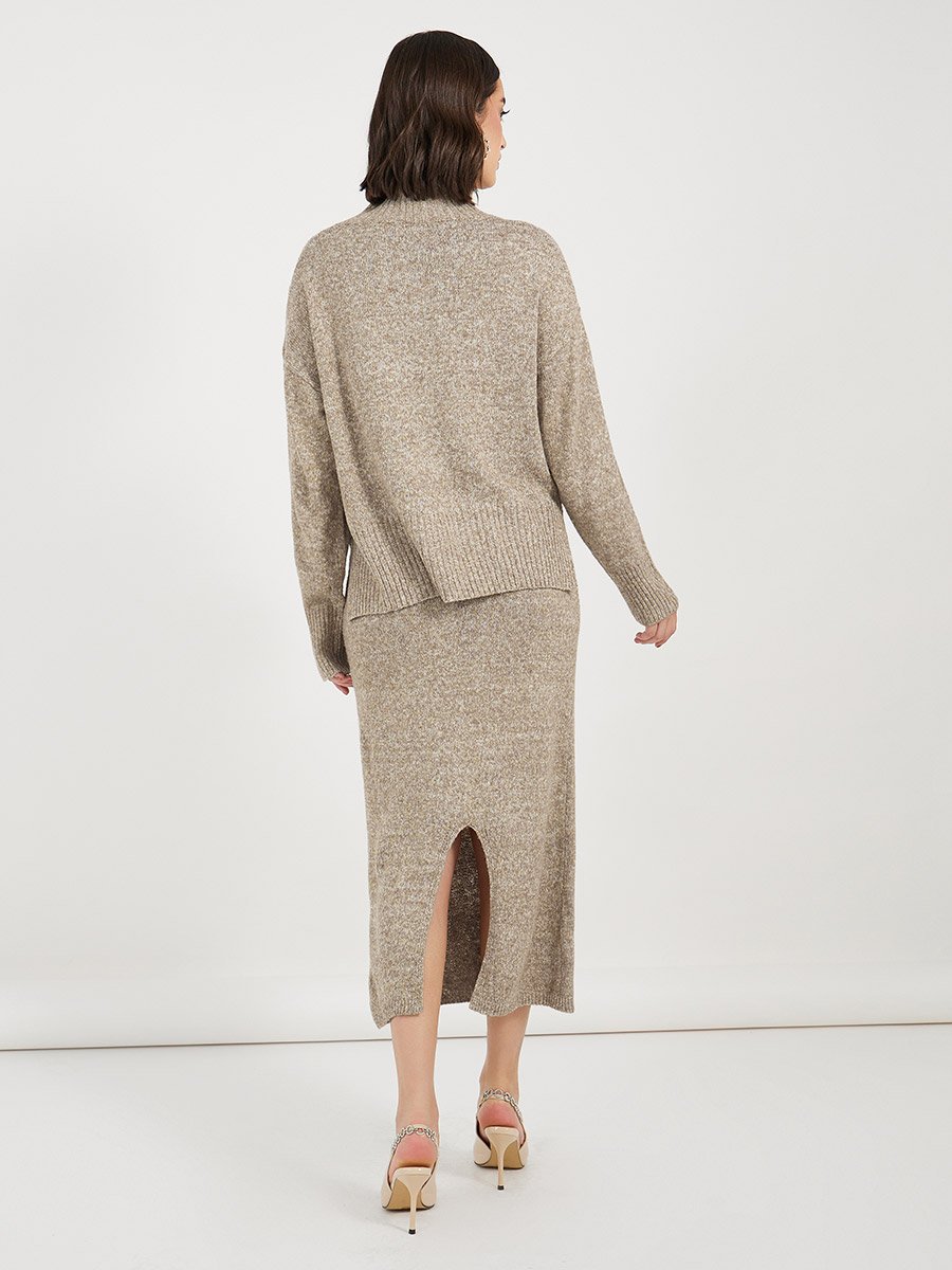 Relaxed Fit Knitted Sweater and Midi Skirt Co-Ords