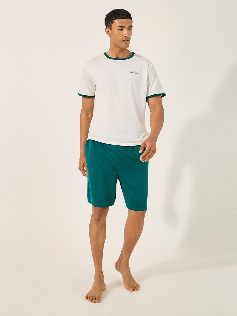 Slogan Print Round Neck T-Shirt and Shorts Pyjama Set