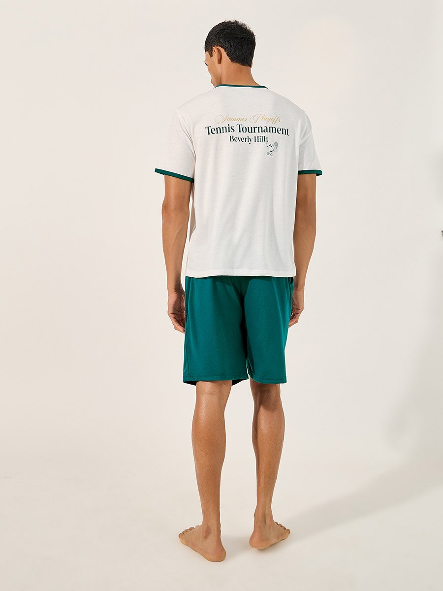 Slogan Print Round Neck T-Shirt and Shorts Pyjama Set