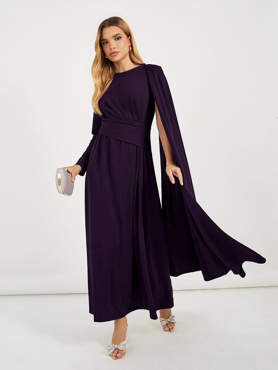 Drape Cape Sleeve A-Line Maxi Dress