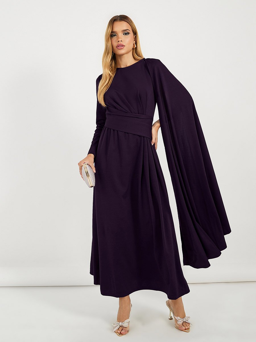 Drape Cape Sleeve A-Line Maxi Dress