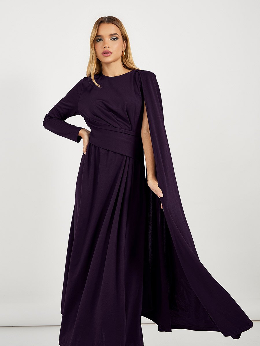 Drape Cape Sleeve A-Line Maxi Dress