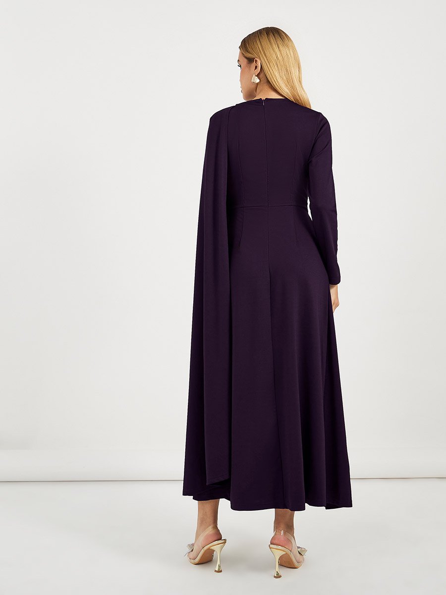 Drape Cape Sleeve A-Line Maxi Dress