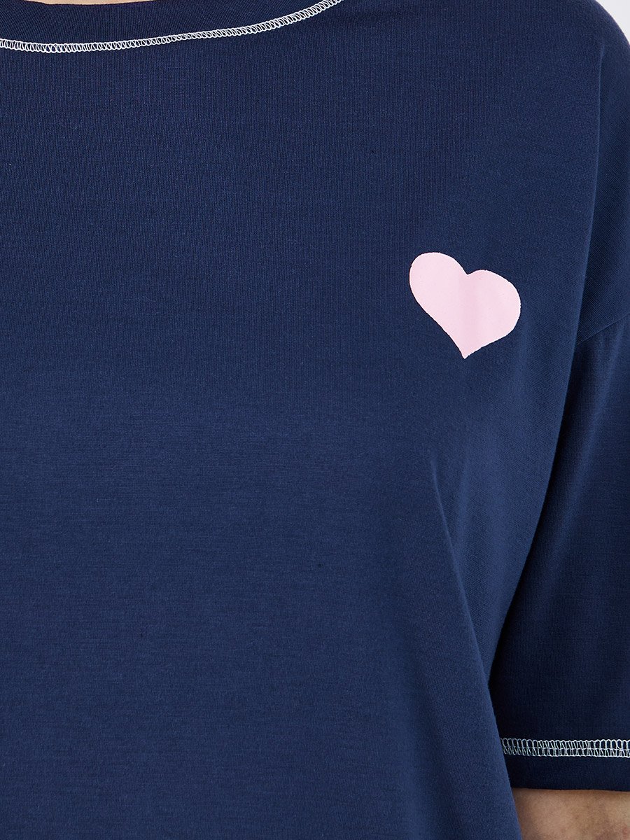 Slogan Print Dropped Shoulder T-Shirt and Pants Pyjama Set 