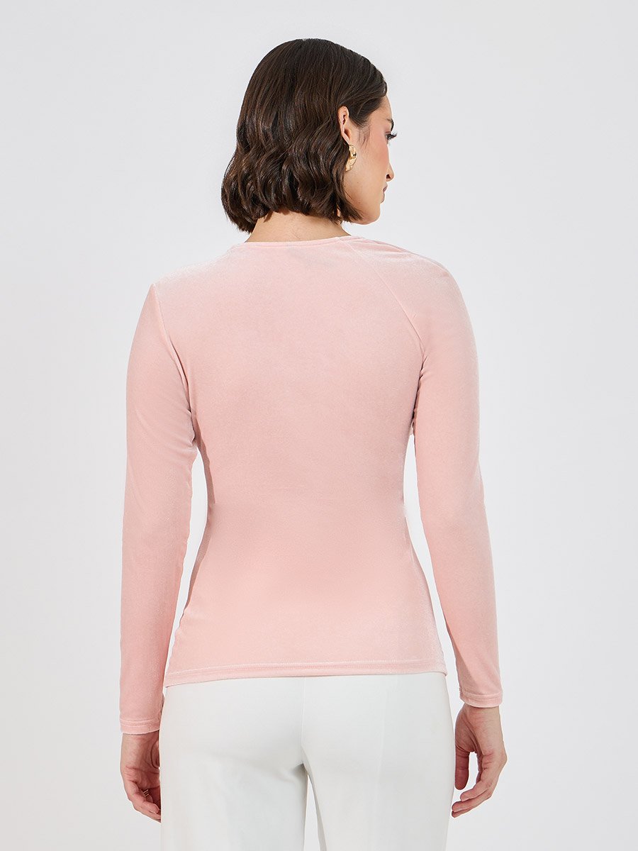 Velvet Look Asymmetric Neck Top