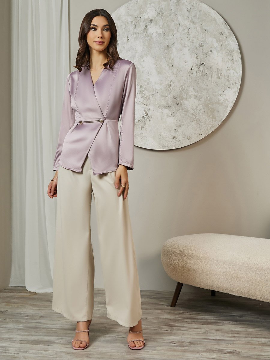 V Neck Wrap Blazer Top with Button Detail