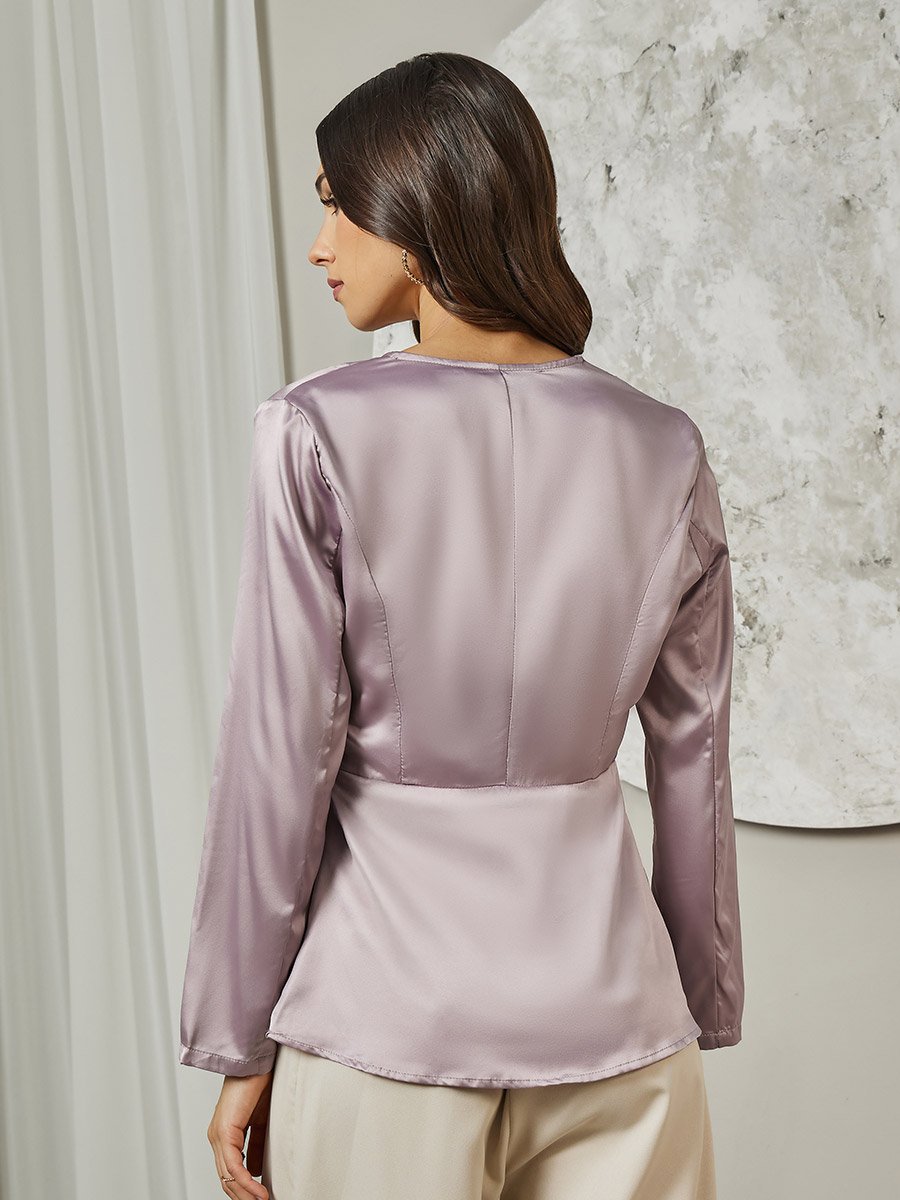 V Neck Wrap Blazer Top with Button Detail