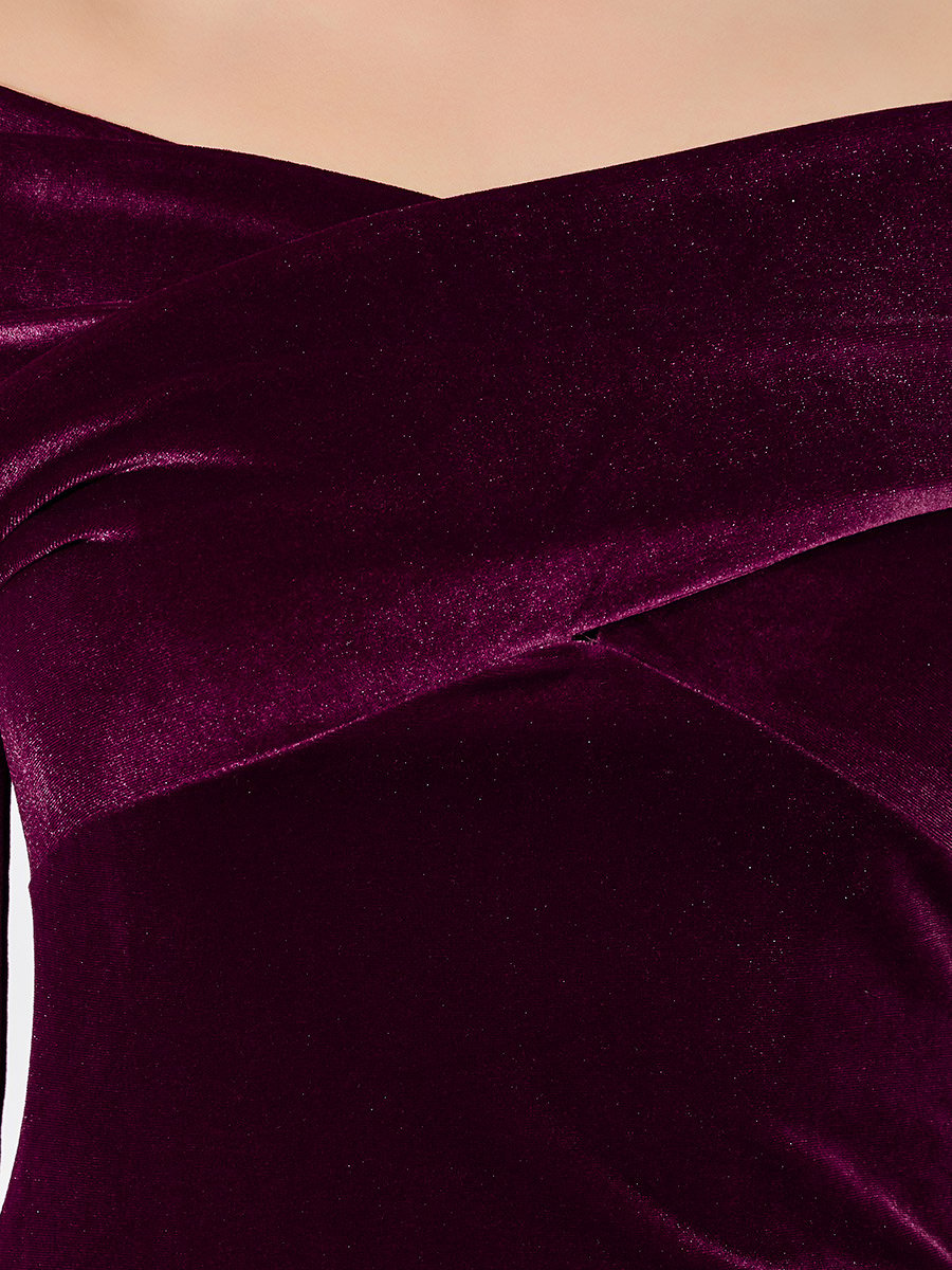 Fitted Off Shoulder Neck Velvet Look Top
