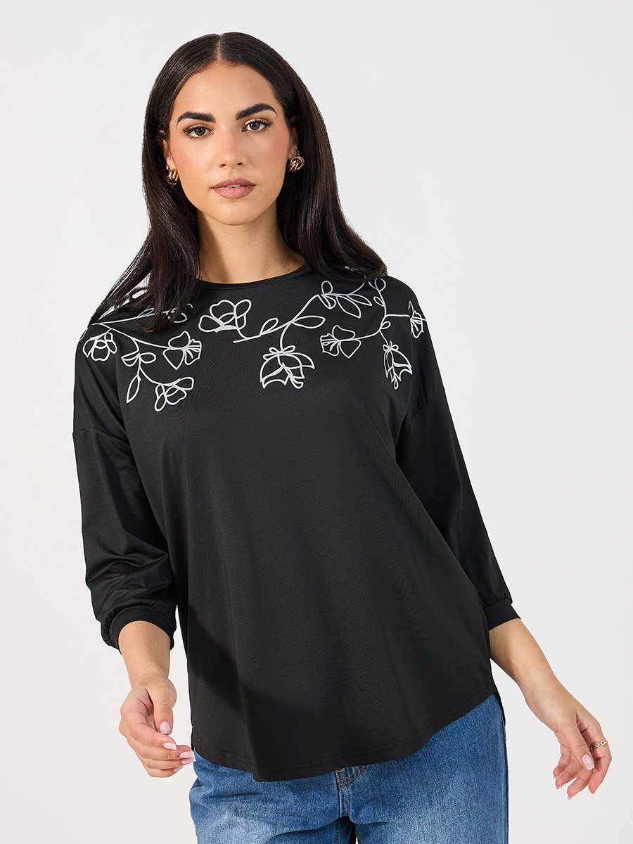 Floral Print High-Low Hem Regular Fit Blouse