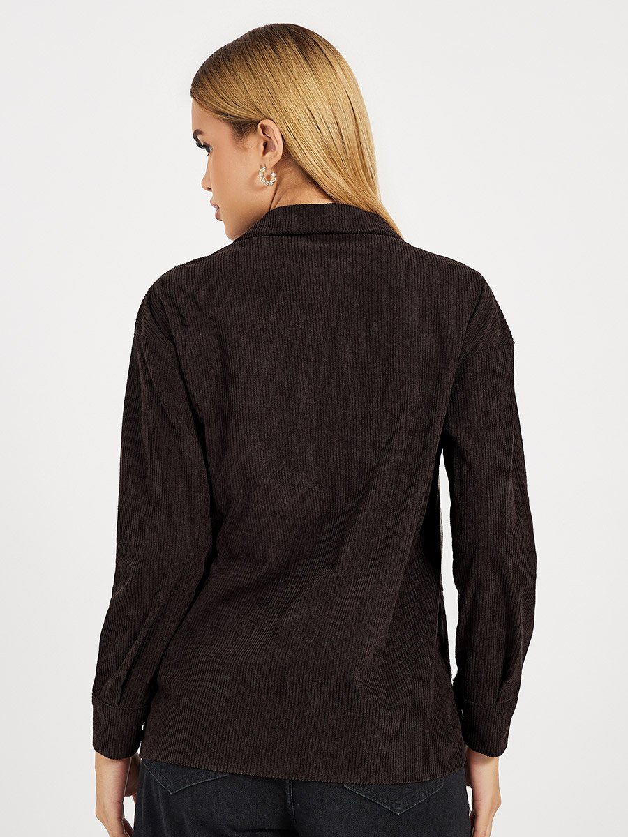 Relaxed Fit Corduroy Shirt with Metal Button