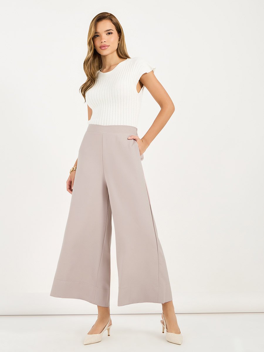 Wide Leg Culotte Pants with Elastic Waistband