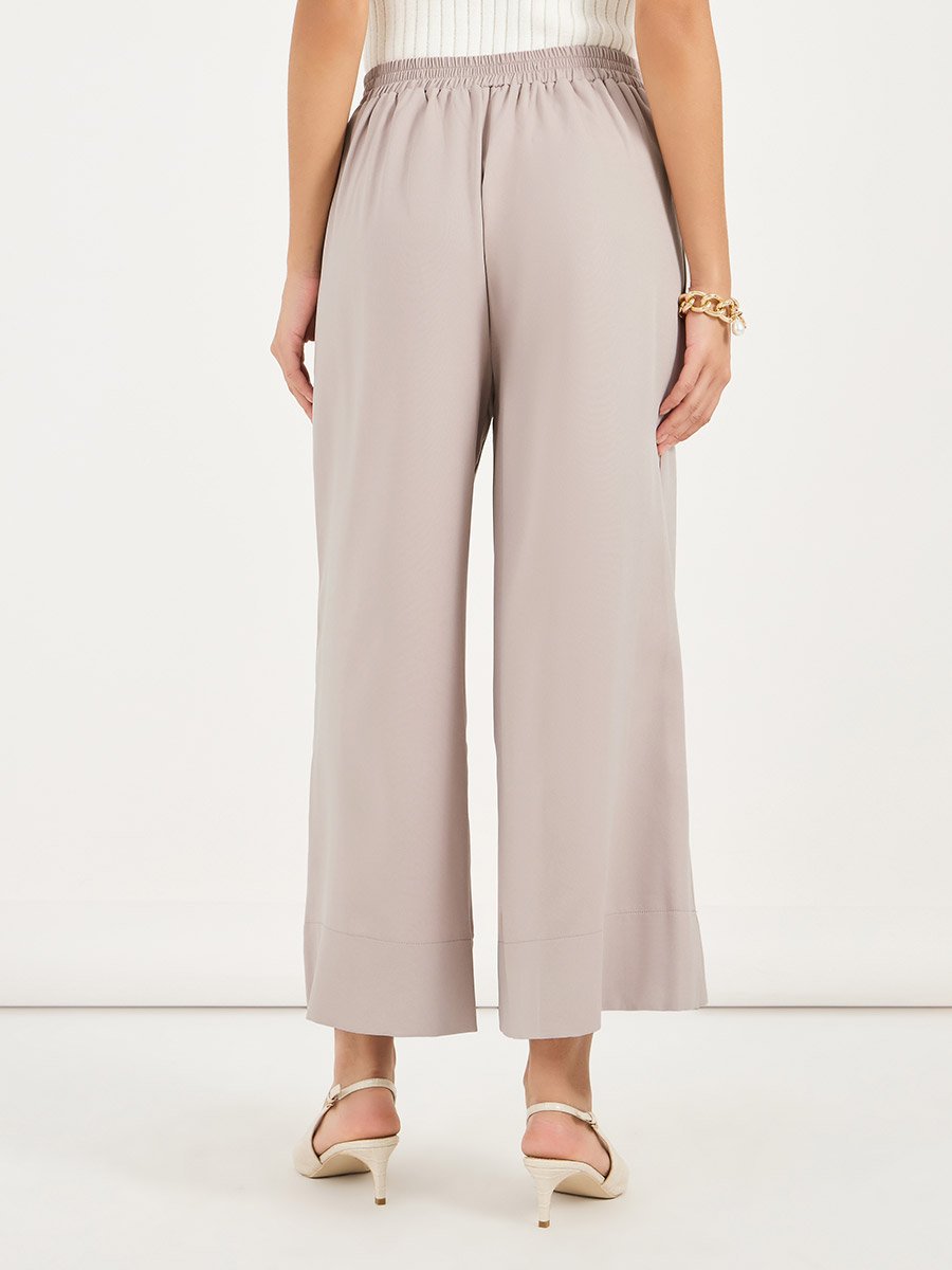 Wide Leg Culotte Pants with Elastic Waistband