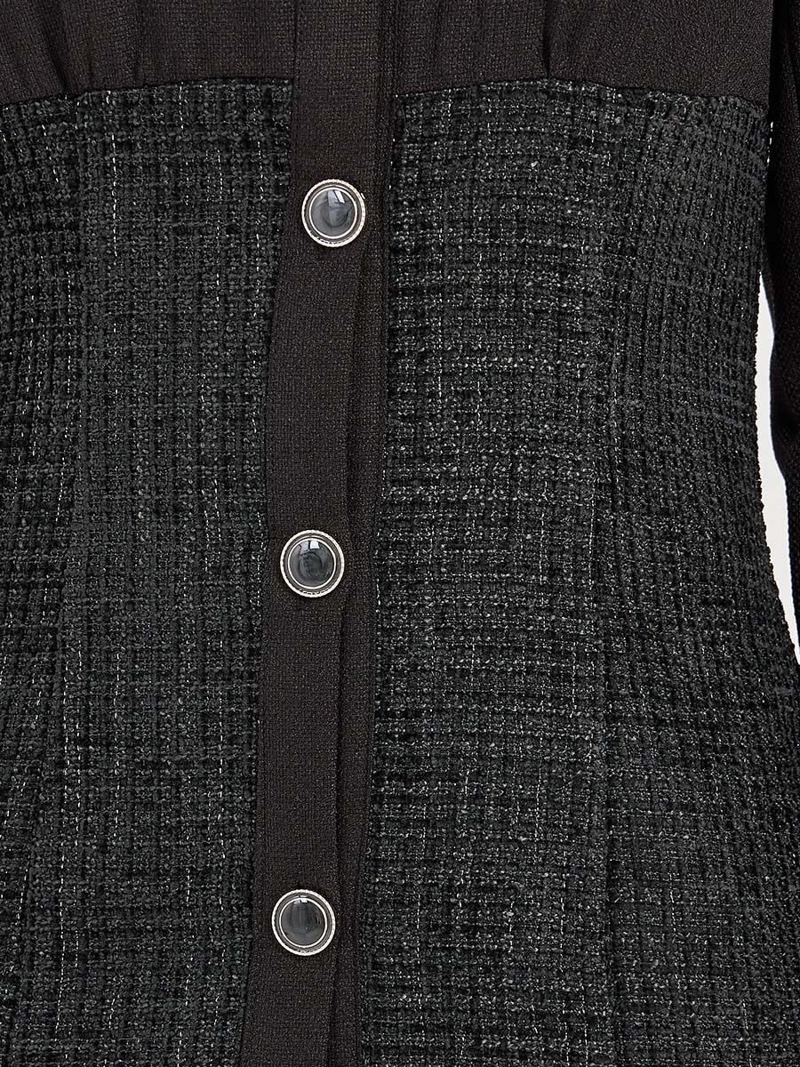 Tweed Sheath Midi Dress with Buttons