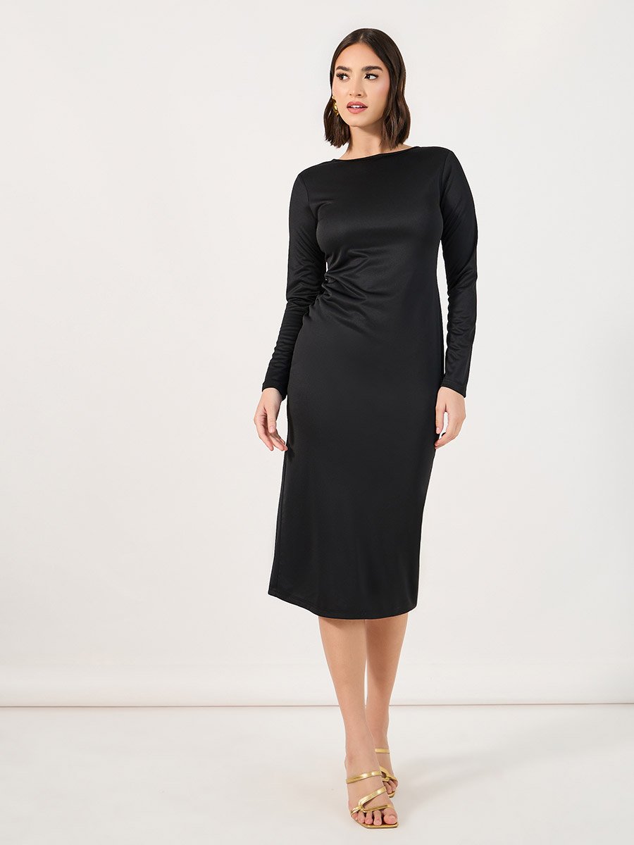 long sleeve bodycon dress with zipper ΖΦΒ Black Zip Dress – Kendalls Greek main image 1