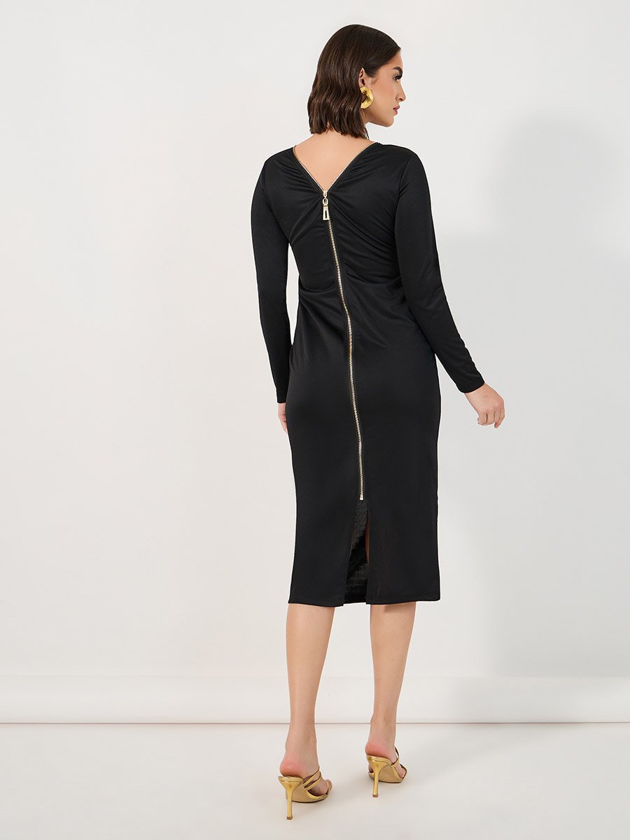 bodycon dress zipper Long Sleeve Dark Green Bodycon Mini Dress main image 0