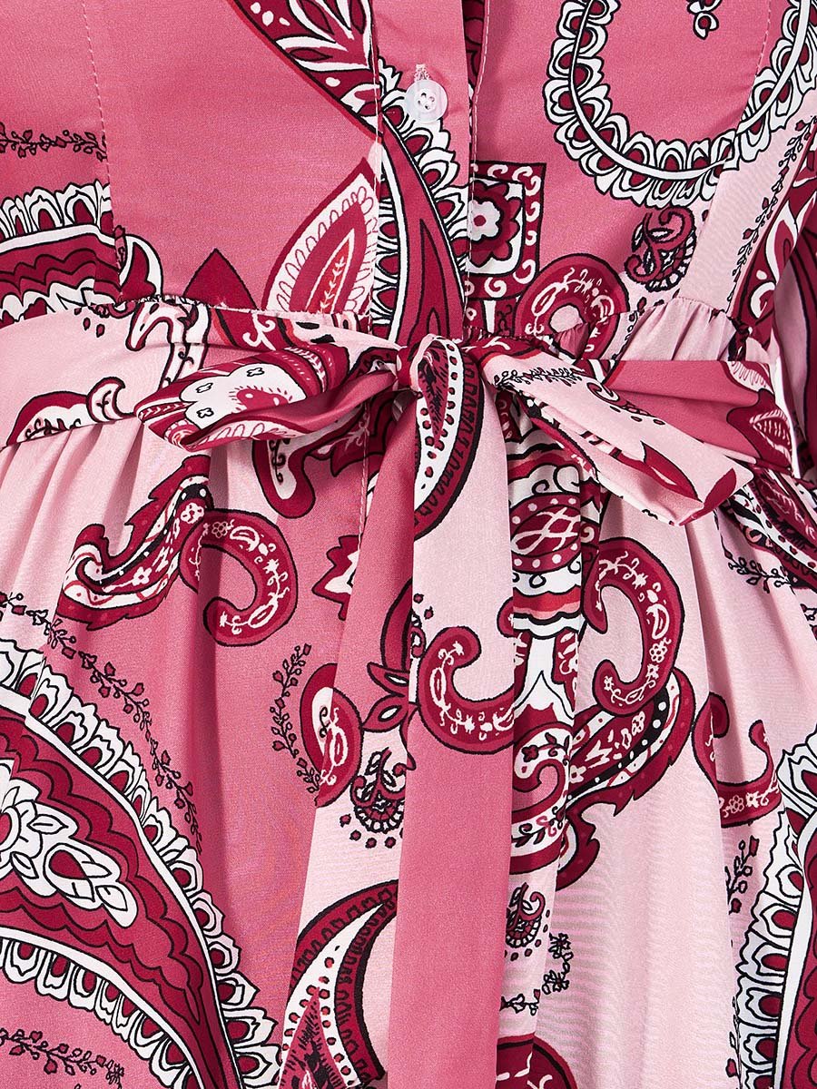 Paisley Print Collared Tiered Midi Dress