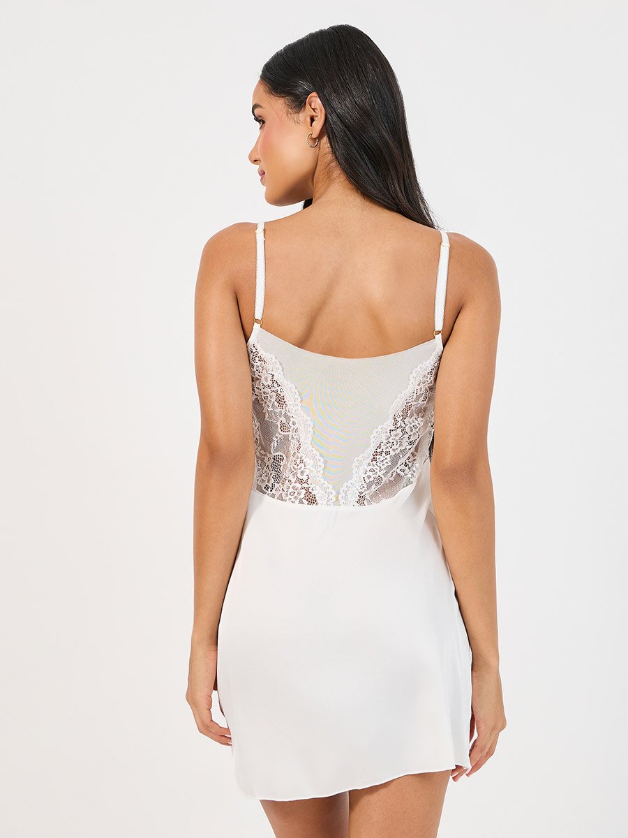 Lace Cup Deep V Mesh Insert Back Satin Slip Dress For Women at Kuwait |  Styli