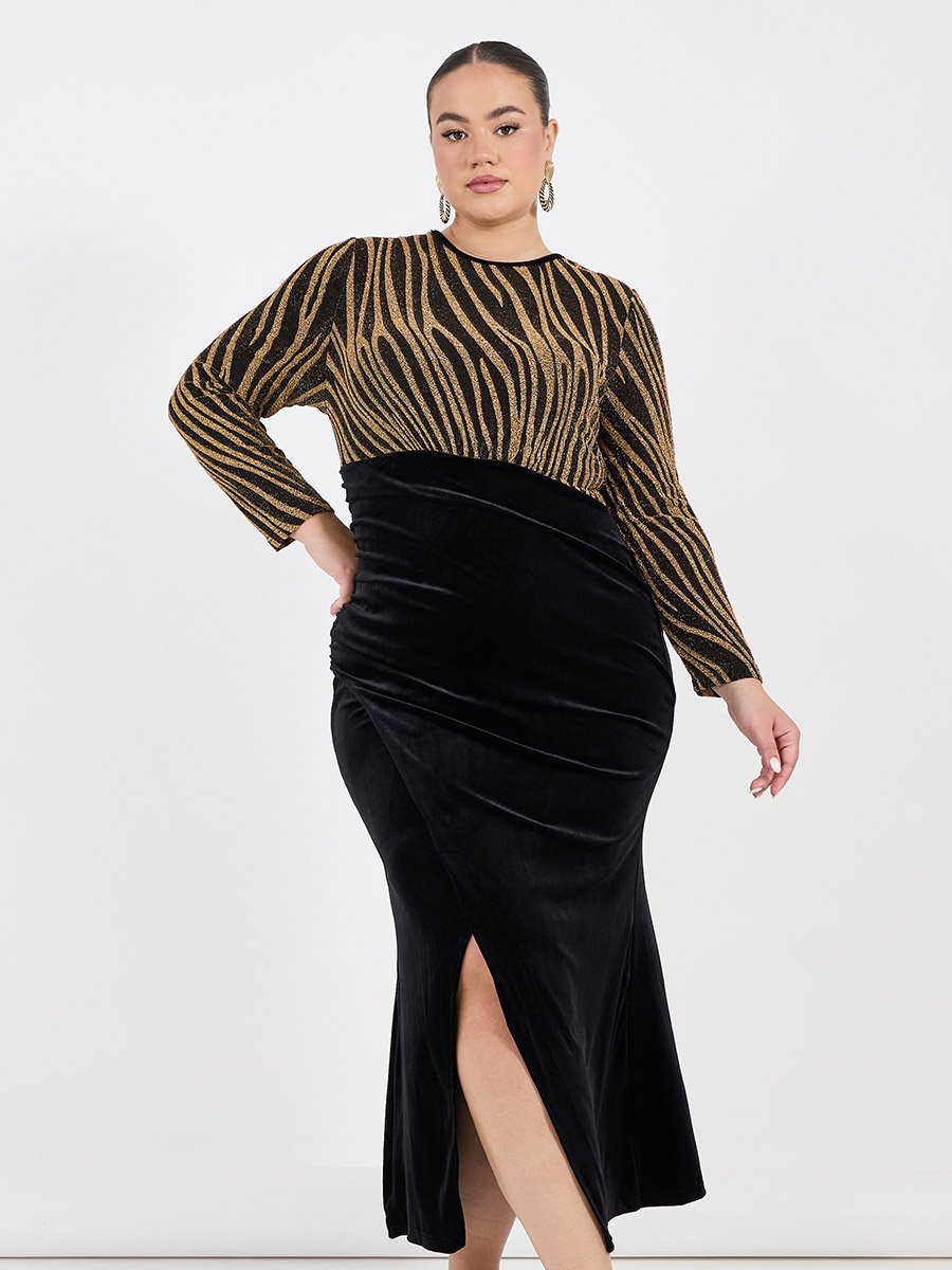 Plus Size Self Design Bodycon Maxi Dress