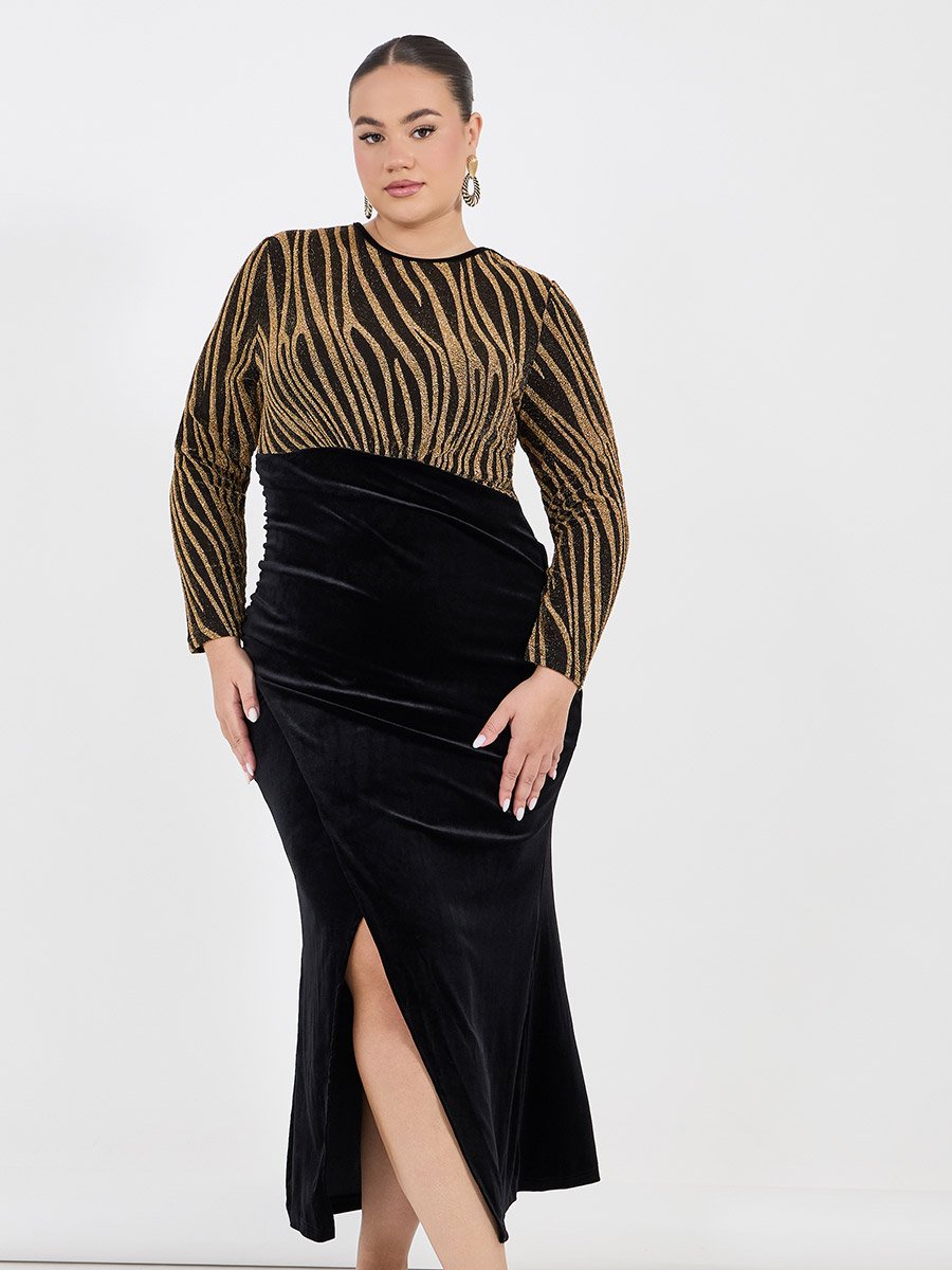 Plus Size Self Design Bodycon Maxi Dress