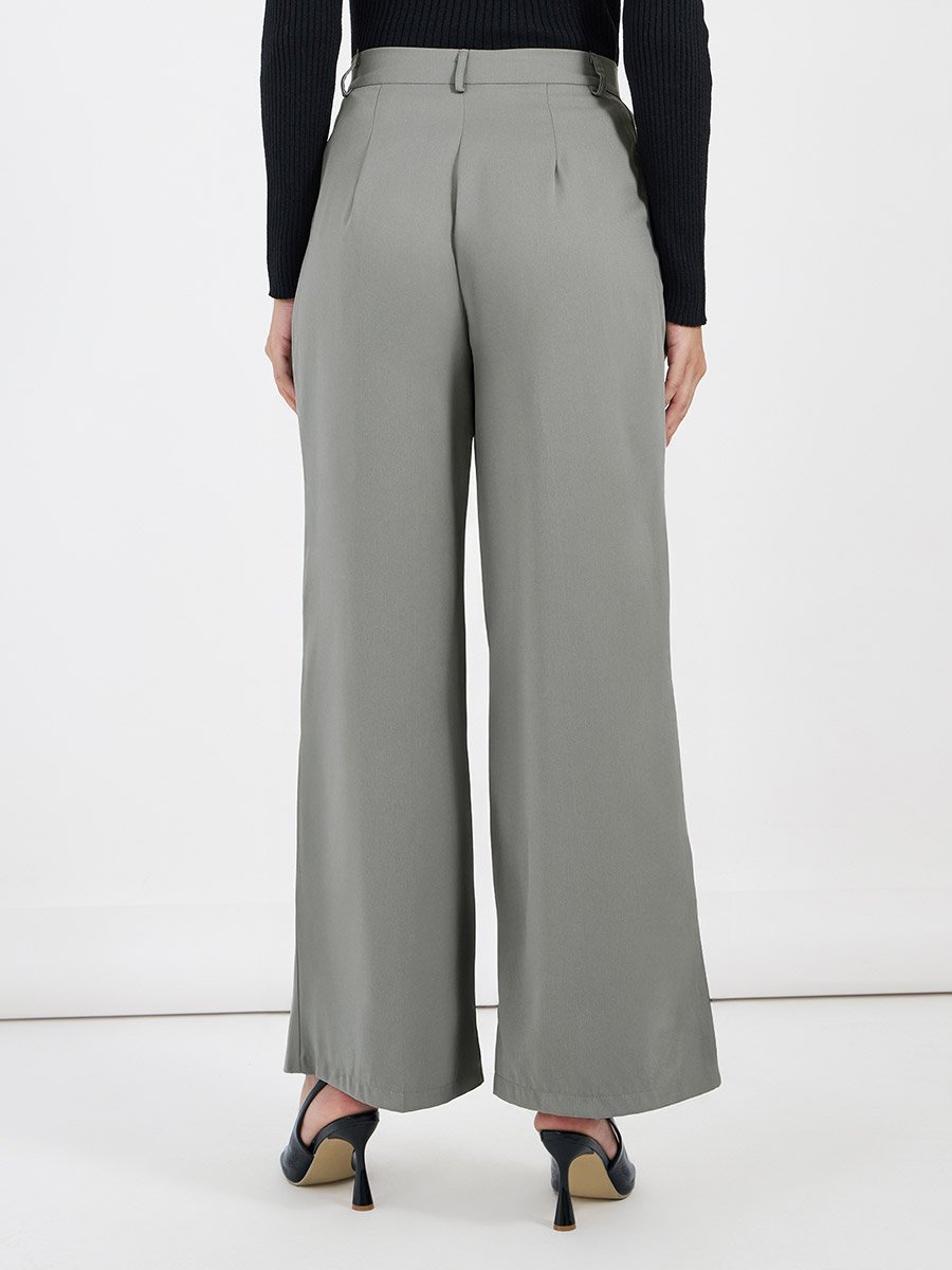 High Rise Pleat Front Detail Wide Leg Pants