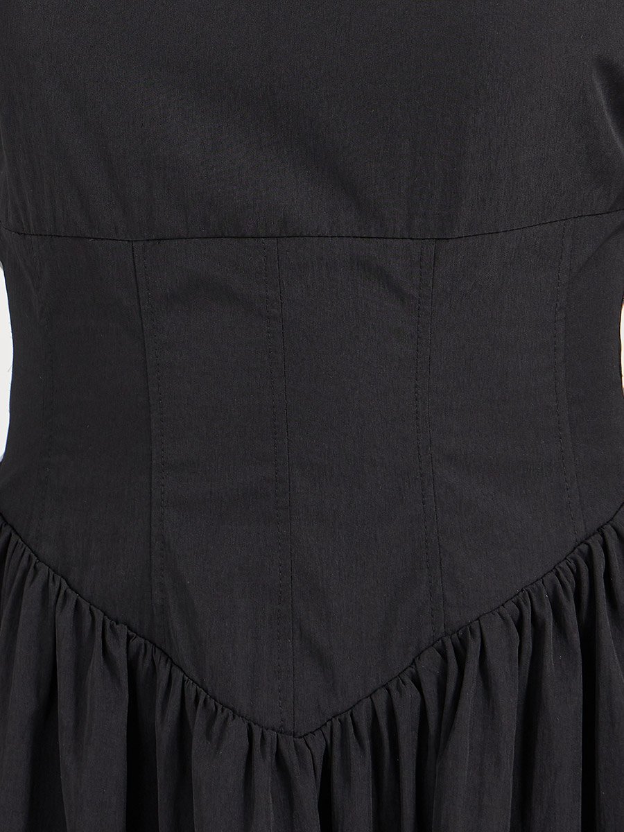 Pleated Drop Waist Detail A-Line Midi Dress