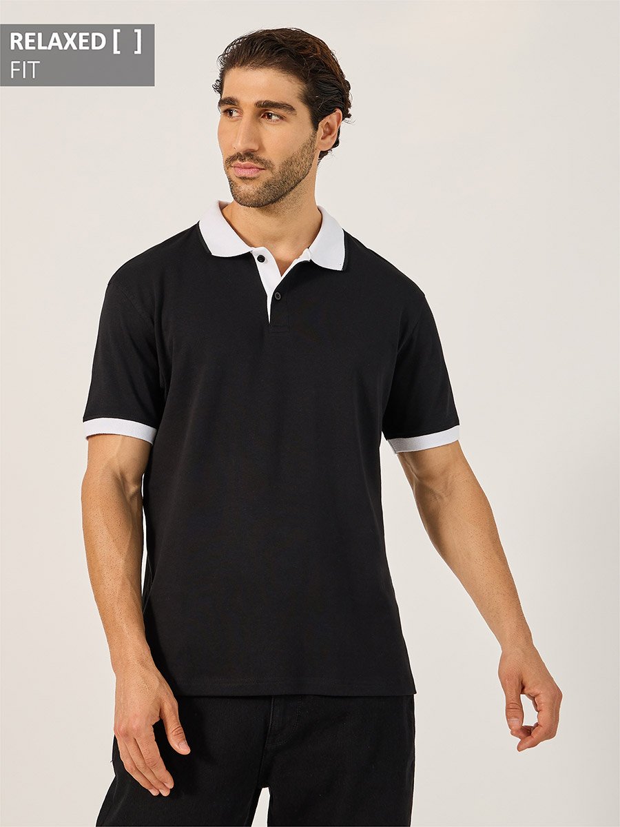 Contrast Tipped Relaxed Fit Polo T-Shirt