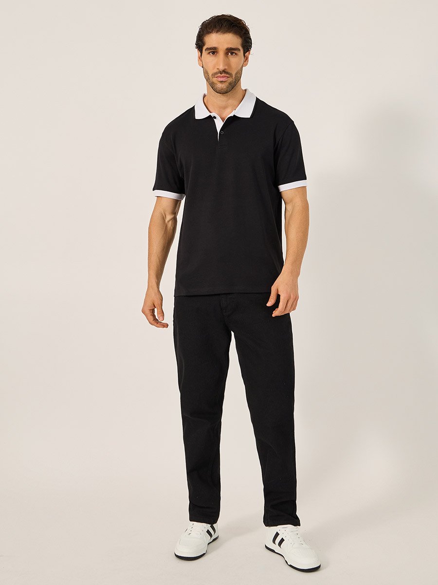 Contrast Tipped Relaxed Fit Polo T-Shirt