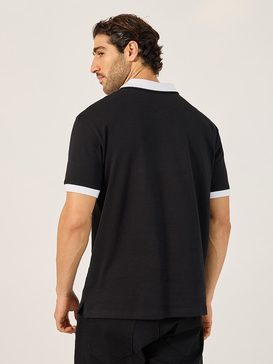 Contrast Tipped Relaxed Fit Polo T-Shirt