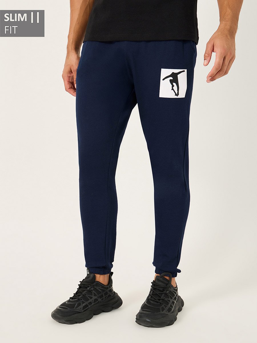 Graphic Print Slim Fit Joggers with Elasticated Hem