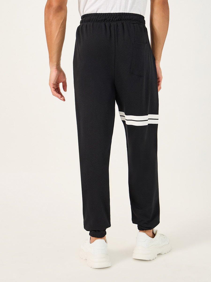 Contrast Double Stripes Oversized Joggers with Embroidery Detail